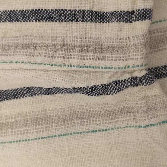 Natural Fiber USA Made XL Shirt Linen Cotton Band Collar Button Front Striped - Picture 8 of 8